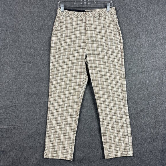 Volcom Womens Chino Pants Size 28 Tan Plaid High Waist Trousers Casual - Picture 1 of 16